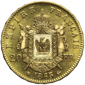 Francja, Napoleon III, 20 franków 1865 BB, Strasbourg