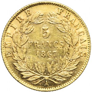 Francja, Napoleon III, 5 franków 1867, Paryż