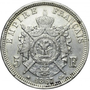 Francja, Napoleon III, 5 franków 1867, Paryż
