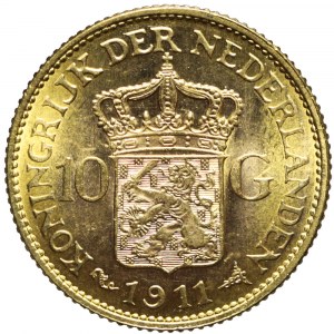 Holandia, 10 guldenów 1911, Wilhelmina, piękne