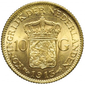 Holandia, 10 guldenów 1913, Wilhelmina, piękne