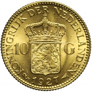 Holandia, 10 guldenów 1927, Wilhelmina, piękne