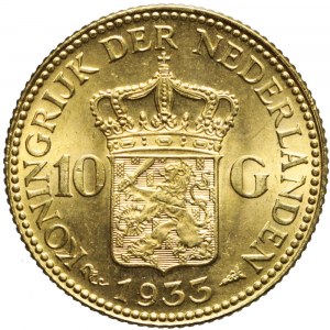 Holandia, 10 guldenów 1933, Wilhelmina, piękne