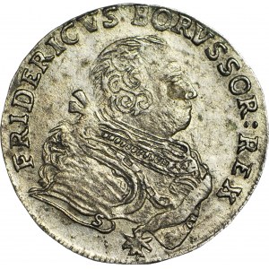 Niemcy, Prusy- królestwo, Fryderyk II, Szóstak 1756 E, Królewiec, S na rękawie