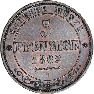 Niemcy, Saksonia, Jan V, 5 fenigów 1862 B, Drezno