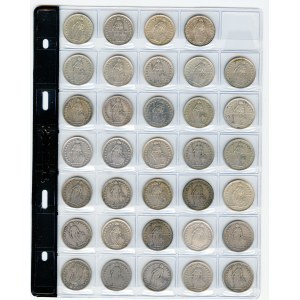 Szwajcaria, Zestaw trzydziestu czterech monet srebrnych 1 frank 1901-1966