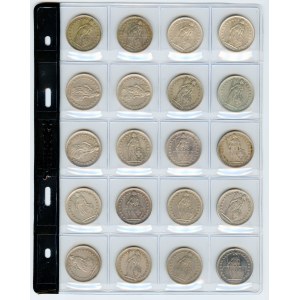 Szwajcaria, Zestaw dwudziestu monet srebrnych 2 franki 1907-1967
