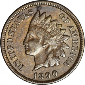 Stany Zjednoczone Ameryki (USA), 1 cent 1890, typ Indian Head, piękny