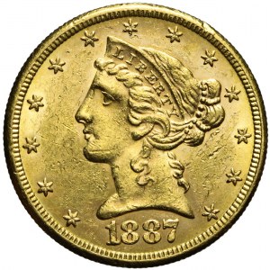 Stany Zjednoczone Ameryki (USA), 5 dolarów Liberty Head, 1887, San Francisco
