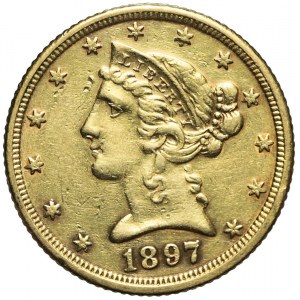Stany Zjednoczone Ameryki (USA), 5 dolarów Liberty Head, 1897, Filadelfia