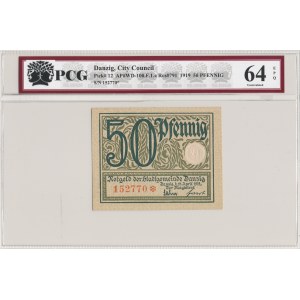 Gdańsk, 50 fenigów 1919, druk zielony