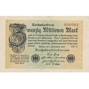 Niemcy, 20 milionów marek 1923, NISKI NR. 00061