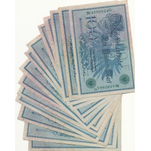 Zestaw 14 szt. Niemcy, 100 marek 1908, zielona pieczęć