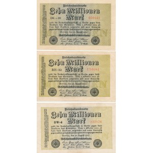 Zestaw 3 szt. Niemcy, 10 milionów marek 1923