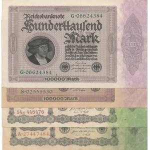 Zestaw 4 szt. Niemcy, 2SZT. 100.000 marek 1923 i 2 SZT. 50.000 marek 1922