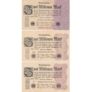 Zestaw 3 szt. Niemcy, 2 miliony marek 1923, seria NF, PG i 43J