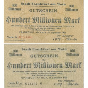 Zestaw 2 szt. Niemcy, 100 milionów marek 1923, seria A i D