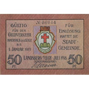 Niemcy, notgeld, 50 fenigów 1918 Landsberg am Lech