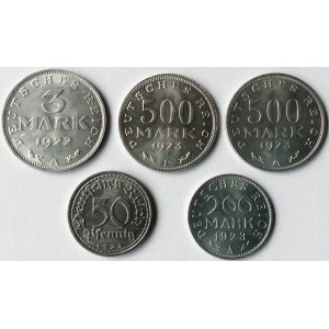Niemcy, Zestaw pięciu monet aluminiowych, idealne egzemplarze