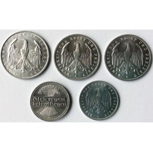 Niemcy, Zestaw pięciu monet aluminiowych, idealne egzemplarze