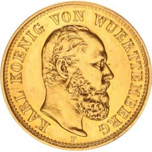Württemberg, Karl I. (1864-1891), 5 Mark 1877 F KM 627 1,979 g