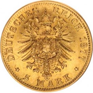 Württemberg, Karl I. (1864-1891), 5 Mark 1877 F KM 627 1,979 g