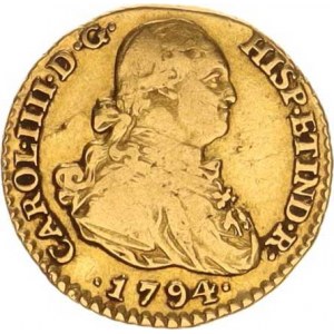 Španělsko, Carlos IV. (1788-1808), 1 Escudo 1794 M MF KM 434 R 3,295 g