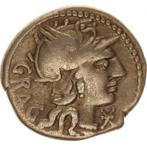 ANTESTIA, L. Antestius Gragulus (136 př.Kr.), Denár, hlava Romy, za ní GRAG / Jupiter na quadrize