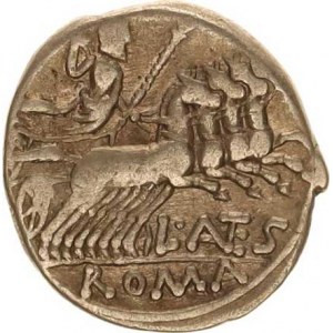 ANTESTIA, L. Antestius Gragulus (136 př.Kr.), Denár, hlava Romy, za ní GRAG / Jupiter na quadrize