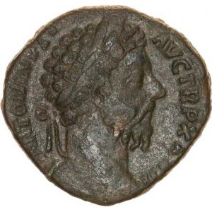 Marcus Aurelius (161-180), Sestercius, sedící Jupiter na trůnu zleva drží sošku Viktorie