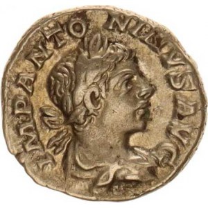 Elagabalus (218-222), Denár, stoj.Salus krmí hada na oltáři a drží kormidlo na globu