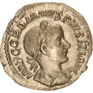 Gordianus III. (238-244), Denár, stoj.Laetitia drží věnec a hůl