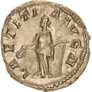 Gordianus III. (238-244), Denár, stoj.Laetitia drží věnec a hůl