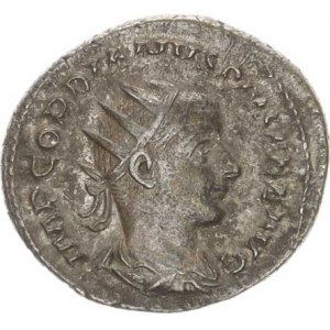 Gordianus III. (238-244), Antoninián, sedící Apollo zleva, drží olivovou ratolest a loktem