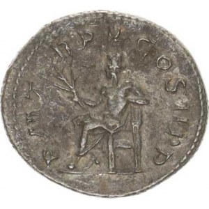 Gordianus III. (238-244), Antoninián, sedící Apollo zleva, drží olivovou ratolest a loktem