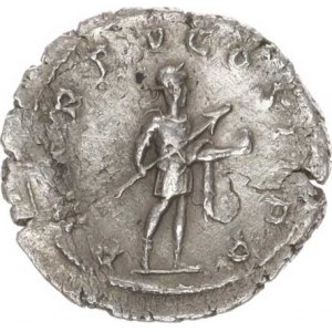 Gordianus III. (238-244), Antoninián, kráč. císař zprava ve vojenském oděvu nese oštěp a gl