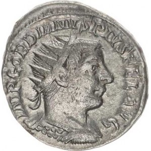 Gordianus III. (238-244), Antoninián, sedící Fortuna zleva s kormidlem a rohem hojnosti