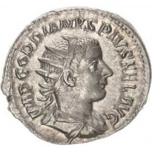 Gordianus III. (238-244), Antoninián, stoj.Laetitia drží věnec a kotvu