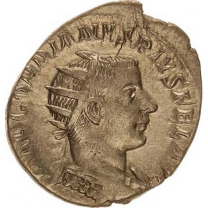 Gordianus III. (238-244), Antoninián, kráč.Mars ve zbroji drží oštěp a štít a pozvedá olivo