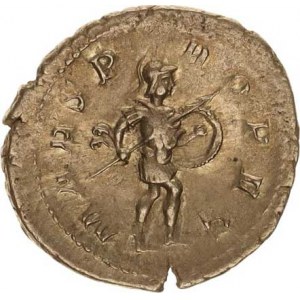Gordianus III. (238-244), Antoninián, kráč.Mars zprava ve zbroji nese kopí a štít