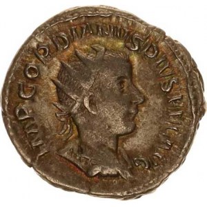 Gordianus III. (238-244), Antoninián, sedící Roma zleva drží sošku Viktorie, vedle sebe má