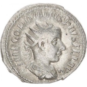 Gordianus III. (238-244), Antoninián, sedící Roma zleva drží sošku Viktorie, vedle sebe má