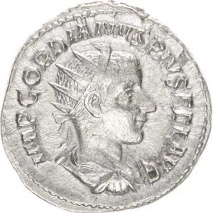 Gordianus III. (238-244), Antoninián, stoj.Virtus drží olivovou ratolest a oštěp, u nohou m