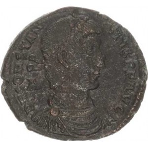 Constantius II. (324-361), AE 24, voják v přilbě drží štít a kopím sráží nepřítele z koně, v