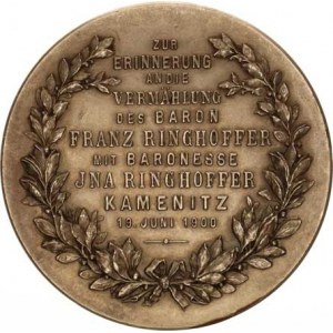 Ringhoffer, František (1874-1940), Medaile na sňatek 19.6. 1900 v Kamenici, 10ti řádkový němec. náp