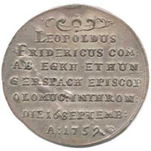 Olomouc, Leopold II., z Eghku (1758-1760), Medaile intronizační 1759, malá Ag 29 mm Taul 229 R