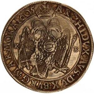 Rudolf II. (1576-1612), Tolar 1605 KB Husz. 1030 var.: BO. REX / kruhy kolem hlav