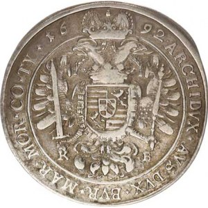 Leopold I. (1657-1705), Tolar 1692 KB - lví hlava v rameni Husz. 1373 27,92