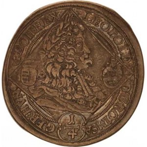 Leopold I. (1657-1705), 1/4 Tolar 1695 KB jako Husz. 1410, ale v Rv. perličkový kruh,
