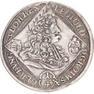 Leopold I. (1657-1705), 1/4 Tolar 1695 KB jako Husz. 1410, ale v Rv. perličkový kruh,